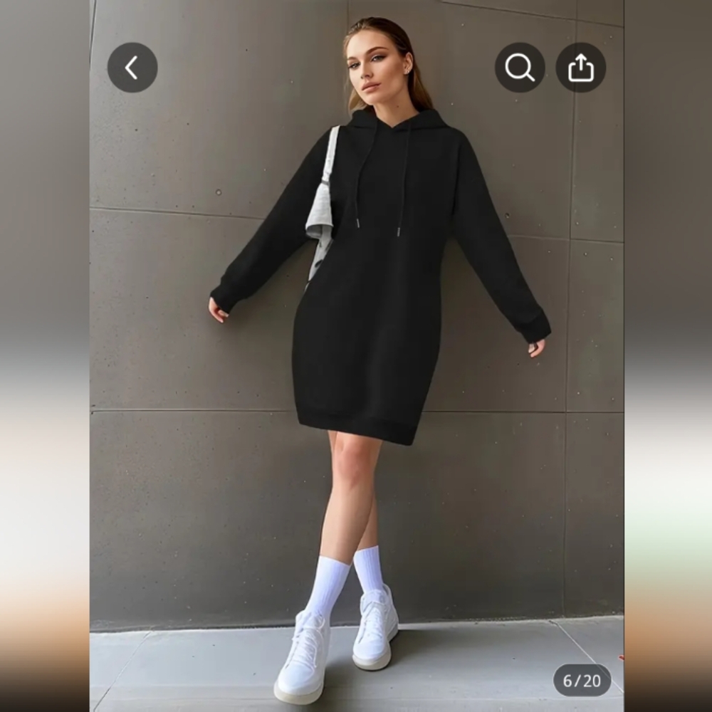 Women's Casual Long Sleeve Pullover Drawstring Hoodie Dress Blk NWT